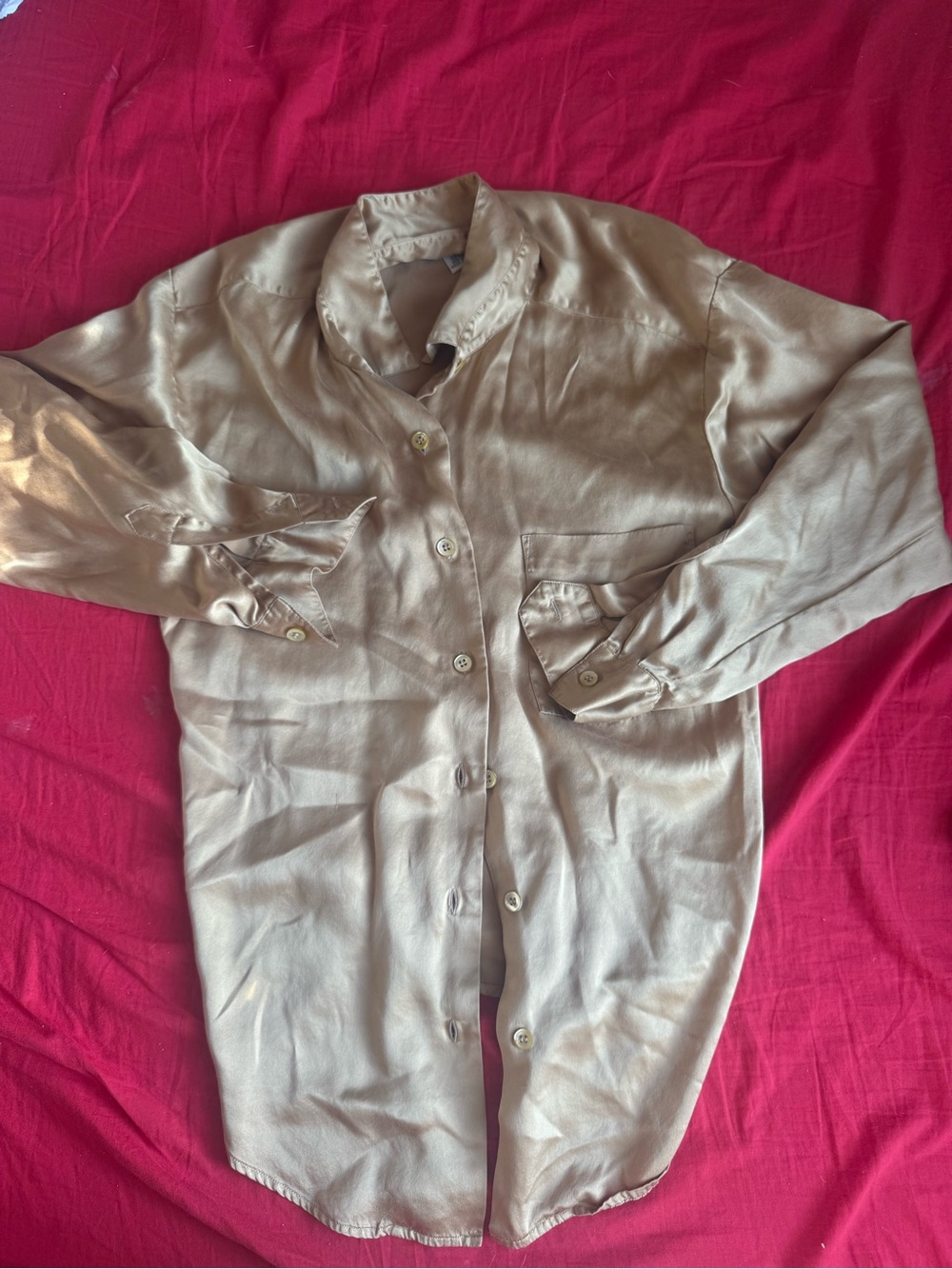 Vintage Talbots 100% silk Blouse in satin gold